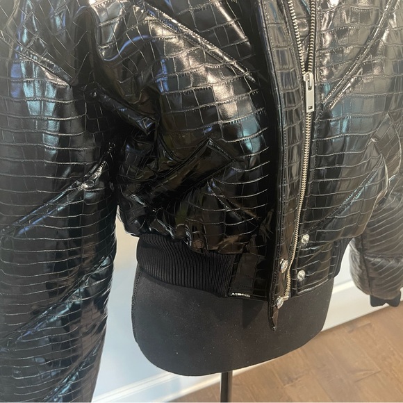 Rosa Croc-effect Bomber Jacket by Rotate Birger Christensen. Cropped puffer - Picture 4 of 12